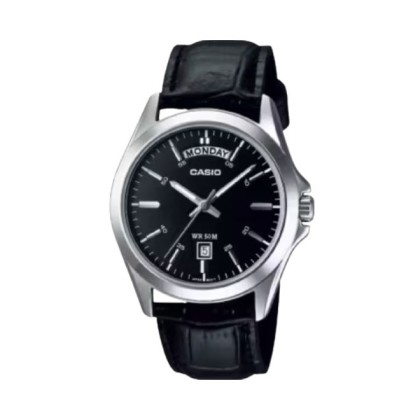 Casio General MTP-1370L-1AVDF Black Dial Leather Strap Men Watch